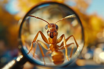 ant looking through a magnifying glass