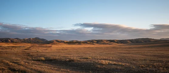 Fototapete Rund Tiefbraun Sunrise on an empty valley amazing hilly landscape. Colorful grassy and hilly natural landscape in autumn. Beautiful autumn scenery in Inner Mongolia, China.  © eskstock