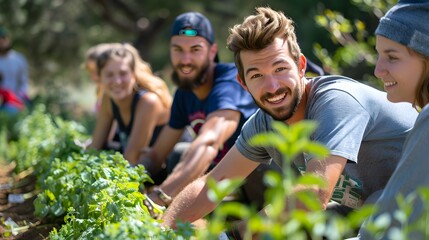 Fototapeta premium Summer Harvest: Organic Strawberry Picking with a Group of Farmers