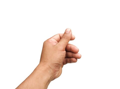 Male hands gesture holding cards or business cards. Some types of documents Identification card or passport Or do a mini heart pose. Isolated on a white background.	