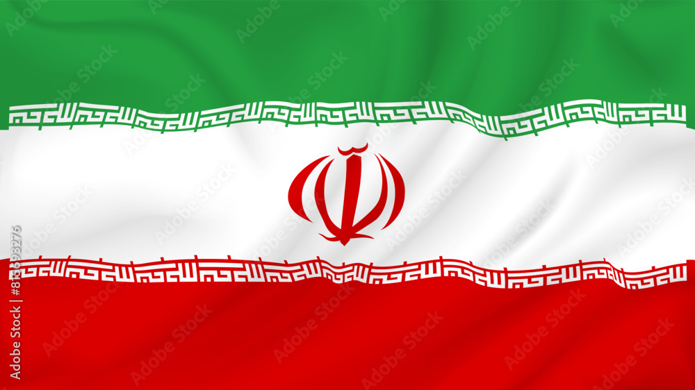 Wall mural National flag of Iran, 3d realistic render on a transparent background. The flag twists in the wind, realistic shadows and light. Officially sign of the Islamic Republic of Iran.