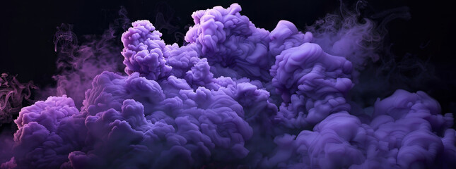 purple smoke cloud on black background, banner design, dark background, cinematic lighting,...