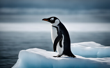Solitary penguin on a large iceberg