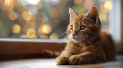 Cozy Tabby Cat Relaxing in Warm Lighting on White Background