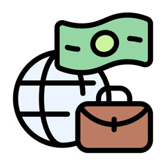 Bank Icon With Line Flat Color Style