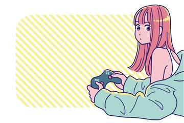 ゲームで遊ぶアニメタッチの女の子