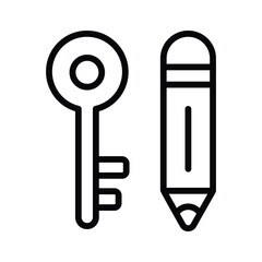 Key and pencil, icon of keyword in modern style