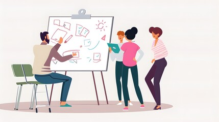 A team collaborating on a whiteboard