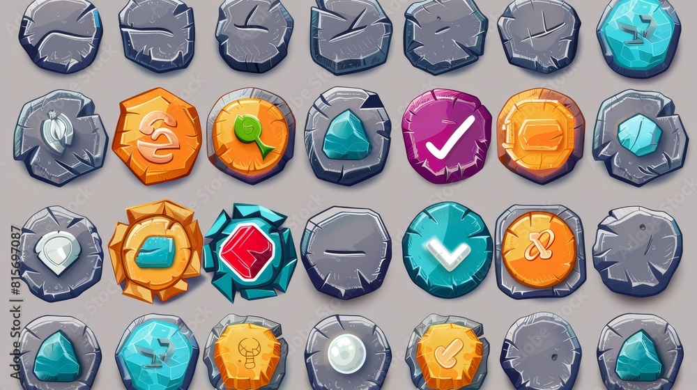 Poster a set of circle rock buttons with arrows, sound, check and cross marks. you can use these buttons fo