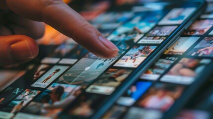 Close-up of a hand swiping through photos on a smartphone screen