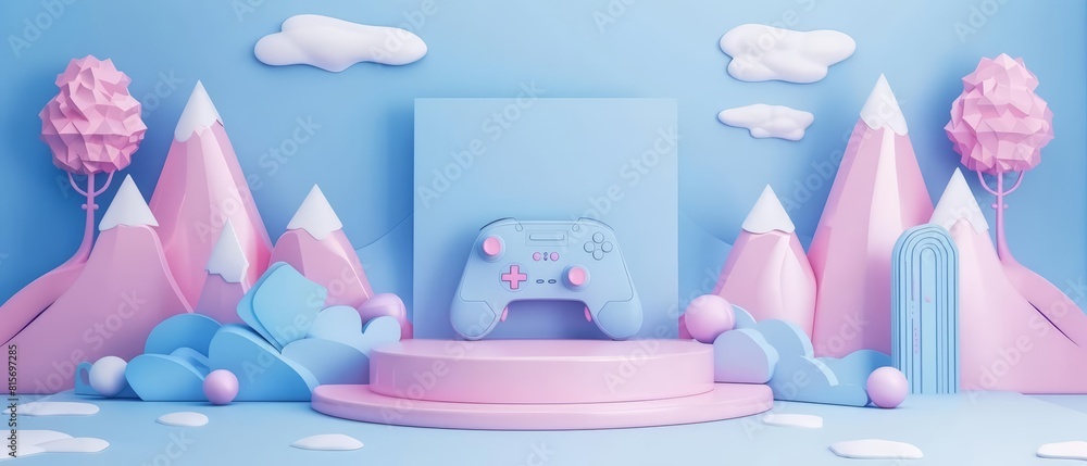 Poster 3d product stand podium for showcasing an innovative video game console that revolutionizes interact