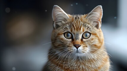 Closeup Portrait of Captivating Ginger Tabby Cat with Curious Green Eyes