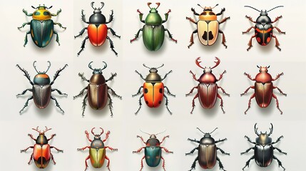 Bugs and beetles entomology mockup sheet with different species