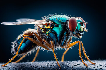 Cybernetic fly, highly detailed macro photography. Generative AI