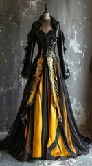 Black and yellow dress elegant fashion mockup stylish template