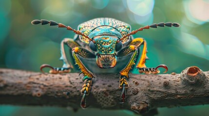 Fototapeta premium Beetle closup dark entomology mockup for bug and insect showcase