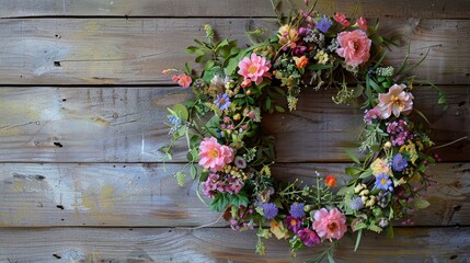 Create your own charming midsummer floral wreath Displayed against a rustic wooden backdrop this DIY flower door wreath captures the essence of a Midsummer night dream decoration perfect fo