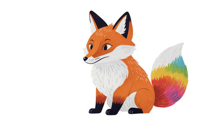 Obraz premium Kid's colorful fox illustration with rainbow tail