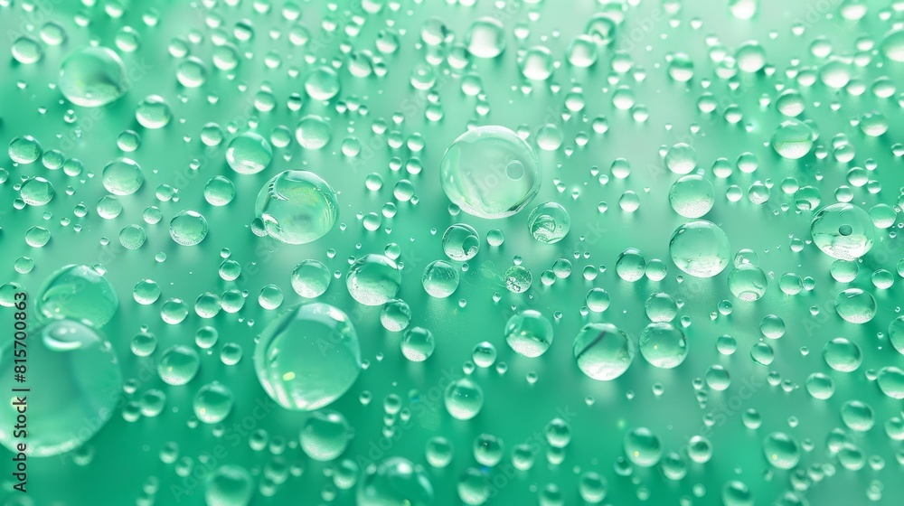 Poster the water drops are condensing on the green background and have a light reflection as well as a fizz