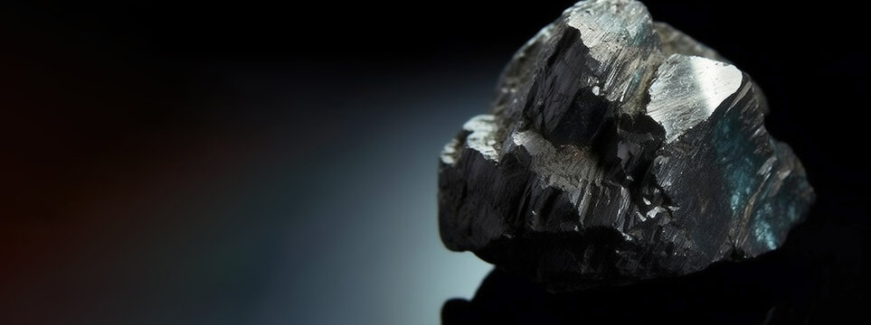 Chalcocite fossil mineral stone. Geological crystalline fossil. Dark background close-up.