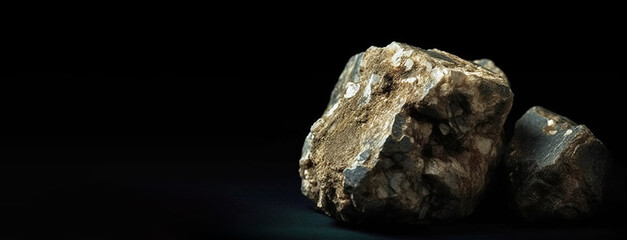 Donnayite is a rare precious natural stone on a black background. AI generated. Header banner mockup with space.