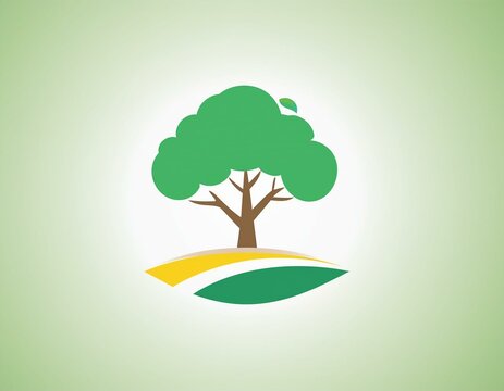 logo avec un arbre et des champs en dessin ia