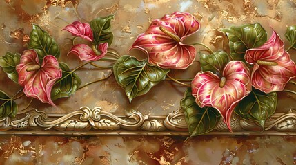 an Anthurium Regale plant in a pot, its glossy leaves and velvety blooms contrasting against the ceramic container