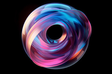 Holographic blob bubble shape in neon colors effect isolated on black background