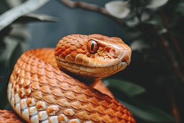 Close-up of a vivid orange snake in natural habitat