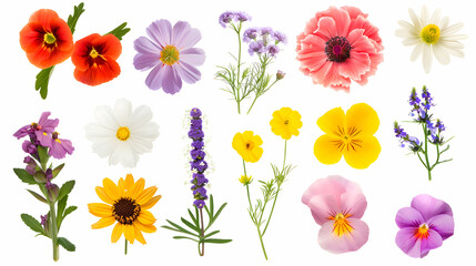 flowers set isolated on white background. generative Ai