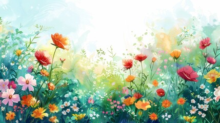 Fototapeta premium Watercolor backdrop filled with festive and cheerful flowers, creating a vibrant scene for celebratory themes