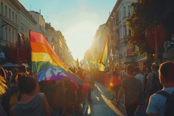 As the sun sets, the city streets come alive with a kaleidoscope of colors and energy, heralding the beginning of the pride walk