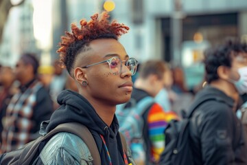 Obraz premium LGBTQIA refugees find themselves navigating unfamiliar streets in search of safety and acceptance, longing for a place to call home