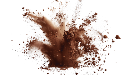 coffee powder explosion isolated on transparent background, coffee powder cut out 