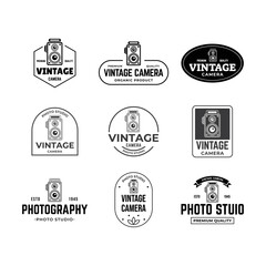 Fototapeta premium Set of Vintage Camera Photography Vector Label, Logo Template with Retro Typography.