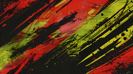 Fototapeta premium Abstract background with diagonal red, green and black stripes on grunge wall, paint splashes and scratches. Generative Ai