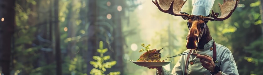 Fototapeta premium Futuristic charismatic cyber closeup of a moose in a chefs uniform