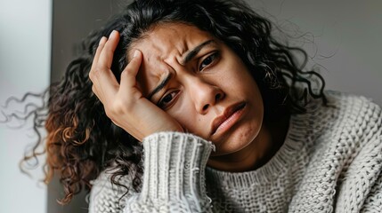 Worried young adult woman feeling stressed and anxious
