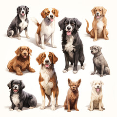 Set of dogs and puppies illustration
