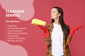 Young and beautiful Housewife, House cleaning, design for your advertising