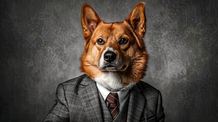 Charismatic business dog in suit against textured background