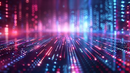 Vibrant digital technology background with geometric patterns and neon lights, evoking a sense of energy and modernity.