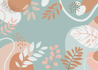 Design banner frame background .Colorful poster background vector illustration.Exotic plants, branches,art print for beauty, fashion and natural products,wellness, wedding and event.