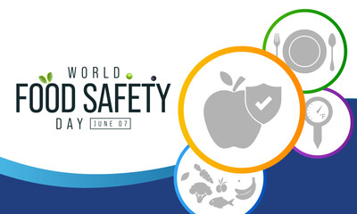 Food Safety Day (WFSD) celebrated on 7 June every year, aims to draw attention and inspire action to help prevent, detect and manage foodborne risks. Vector illustration.