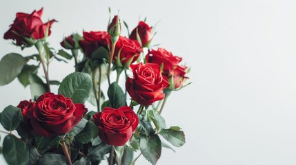 Naklejka premium Red roses bouquet with white background for copy text