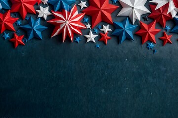 Obraz premium background, dark blue background with copy space and decorative paper star shapes. July 4th
