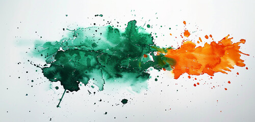 Obraz premium Chic deep green & bright orange watercolor, vibrant spot.
