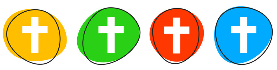 4 bunte Icons: Tod, Kreuz oder Beerdigung - Button Banner
