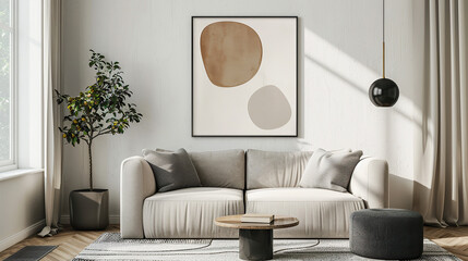 Modern living room interior with sofa in Scandinavian style