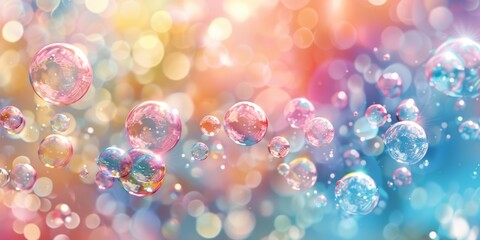 Magical watercolor bubbles drifting upwards with a backdrop of soft, dreamy colors, perfect for fantasy and childrens themes